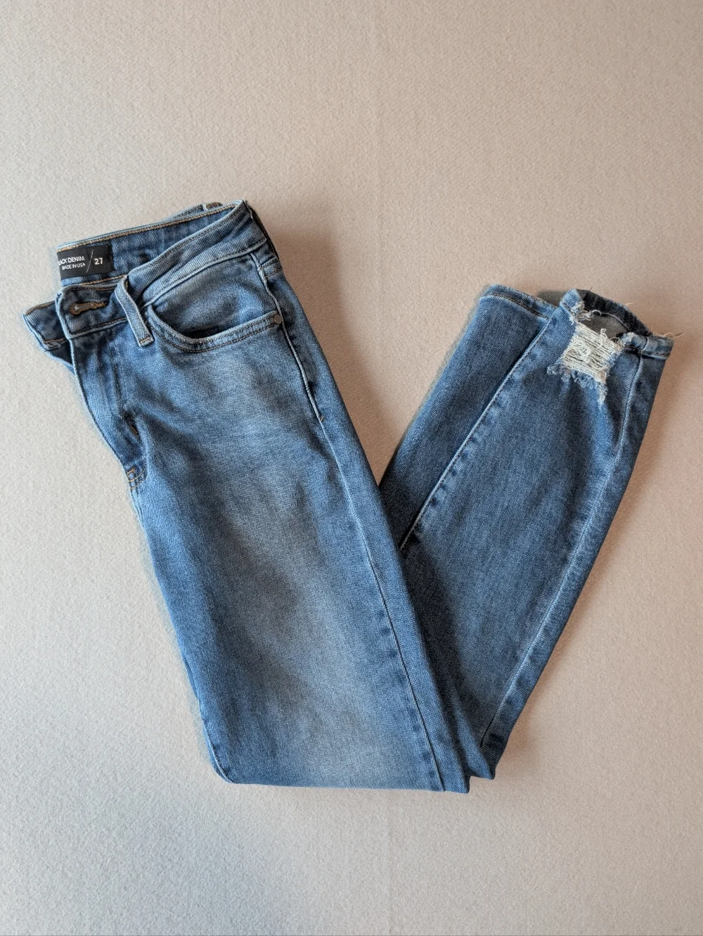 Just Black Denim High Rise Skinny Jeans with Distressed Ankle Hems Sz 27 25